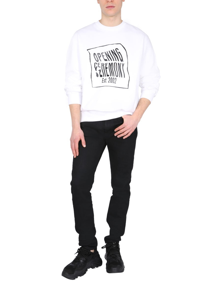 Opening Ceremony Crew Neck Cotton Sweatshirt — White, view 3