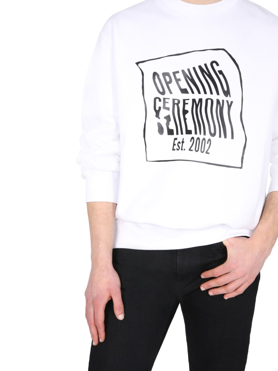 Opening Ceremony Crew Neck Cotton Sweatshirt — White, view 4