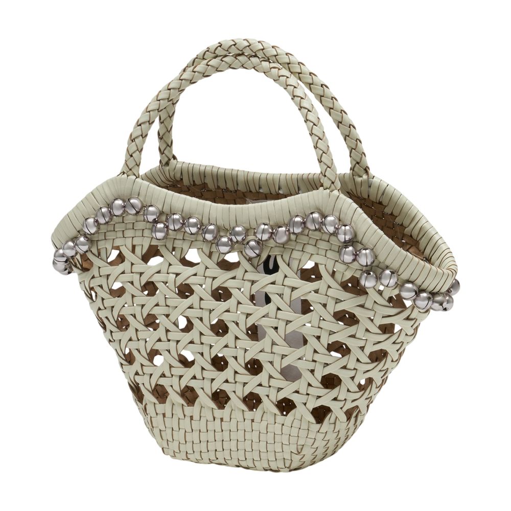 OSOI Beaded Raffia Tote Bag — White, view 2