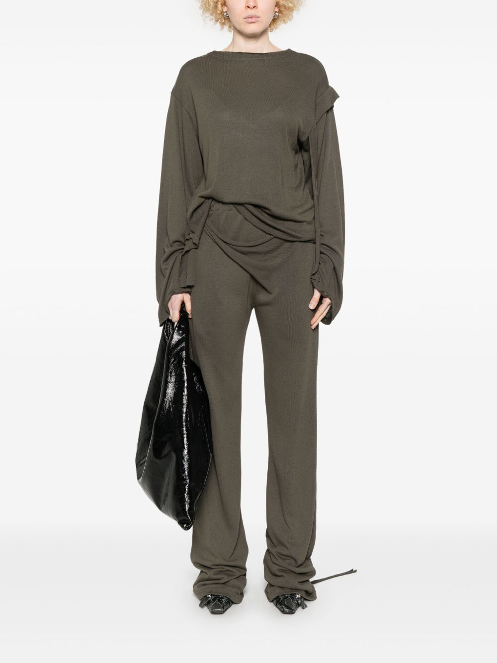 Ottolinger Deconstructed Linen Blend Trousers — dark green, view 5