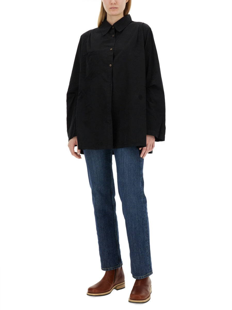 Our Legacy Oversized Cotton-Cupro Blend Shirt — Black, view 2
