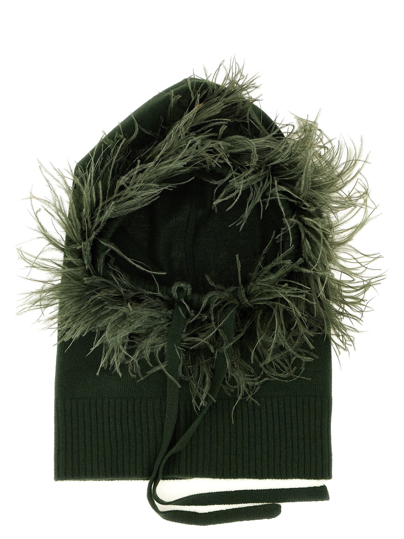 P.A.R.O.S.H. Feather-Trimmed Virgin Wool Balaclava — Green by Parosh