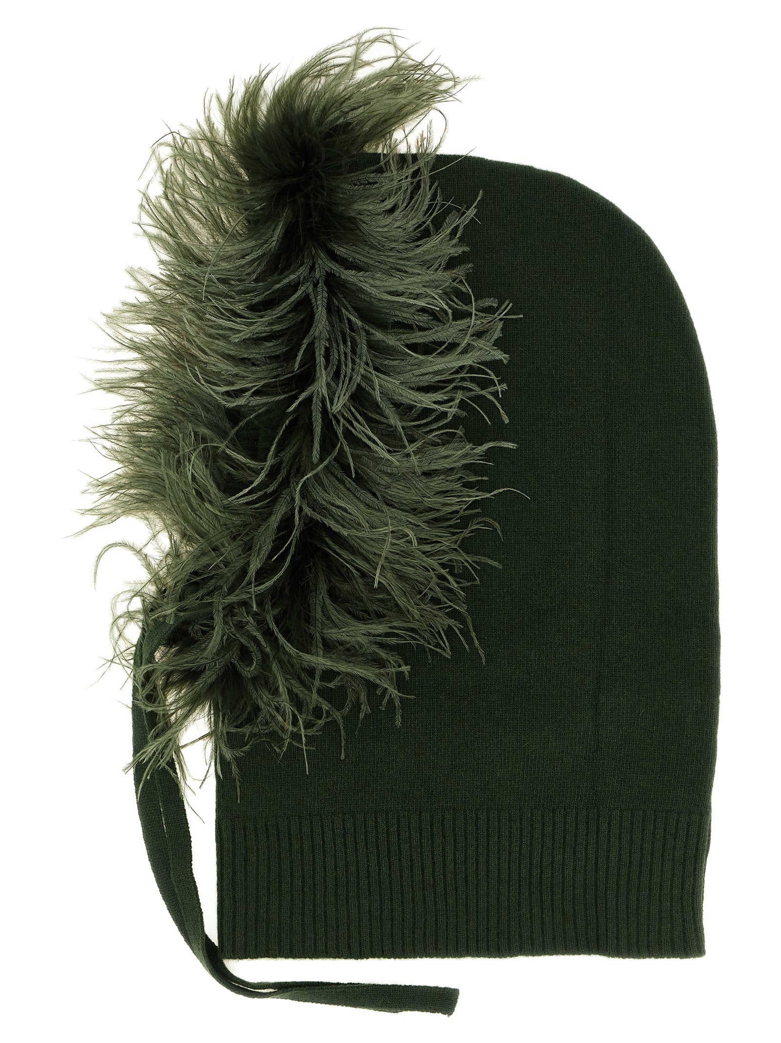 P.A.R.O.S.H. Feather-Trimmed Virgin Wool Balaclava — Green, view 2