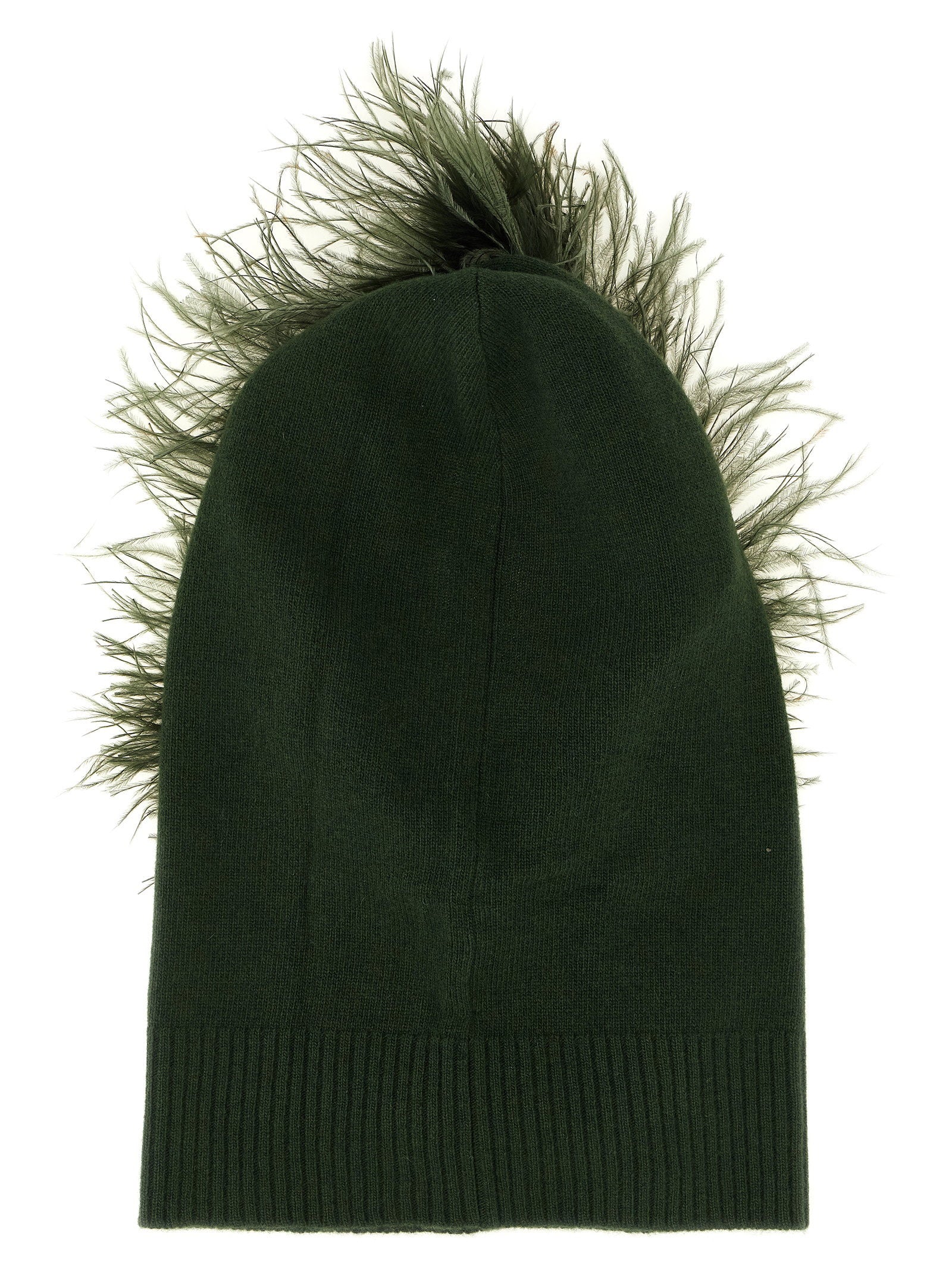 P.A.R.O.S.H. Feather-Trimmed Virgin Wool Balaclava — Green, view 3
