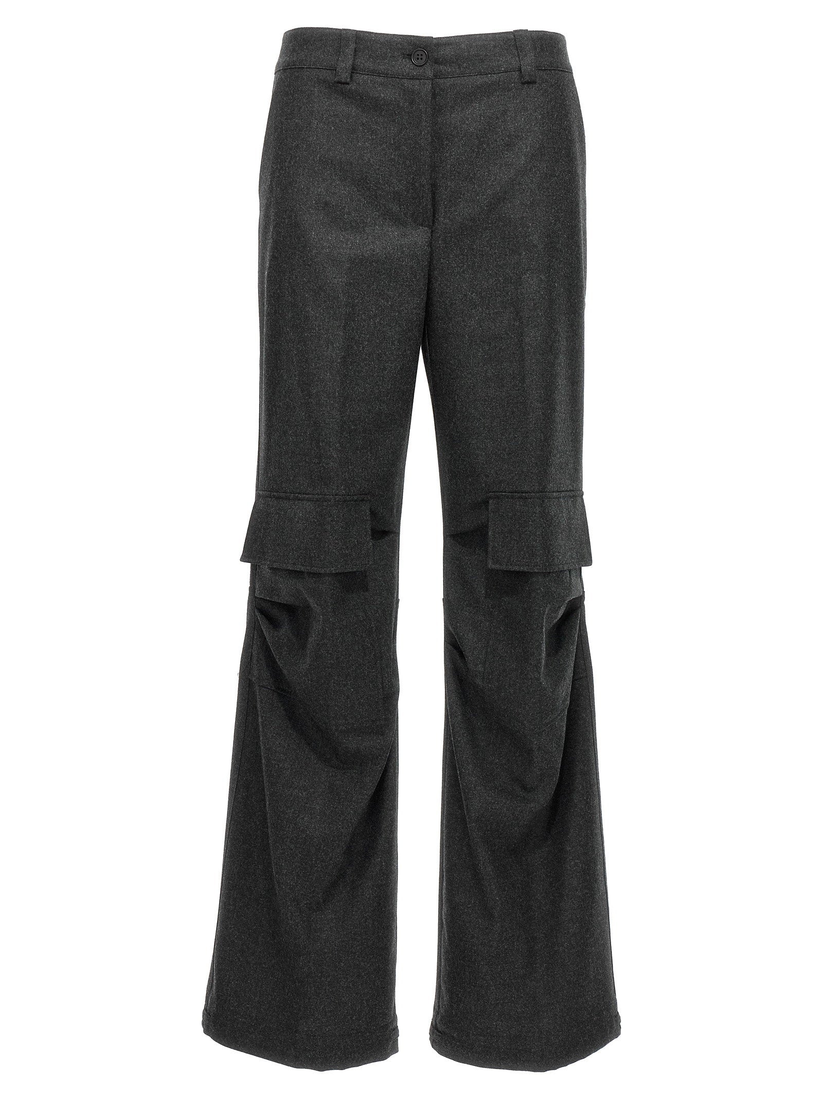 P.A.R.O.S.H. Wool-Blend Ruffled-Pocket Cargo Pants — Charcoal by Parosh