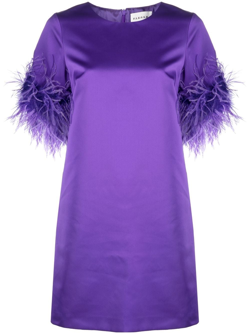 P.A.R.O.S.H. Ostrich-Feather Trim Satin Dress — Violet by Parosh