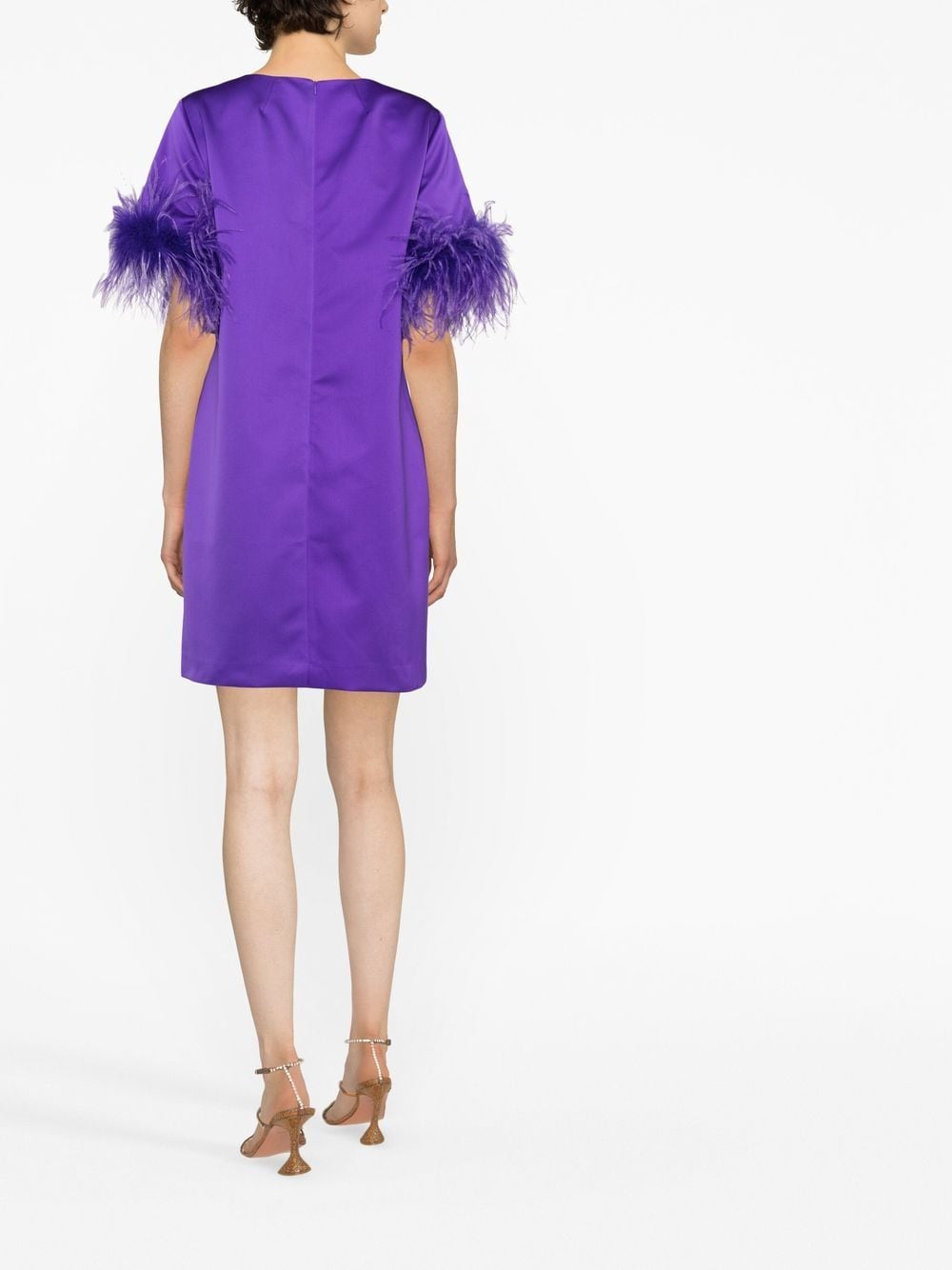 P.A.R.O.S.H. Ostrich-Feather Trim Satin Dress — Violet, view 3