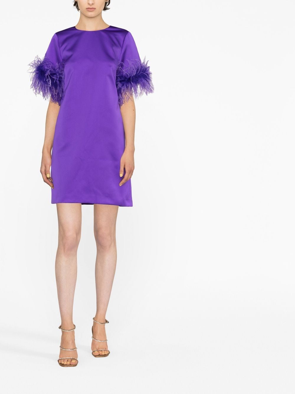P.A.R.O.S.H. Ostrich-Feather Trim Satin Dress — Violet, view 4