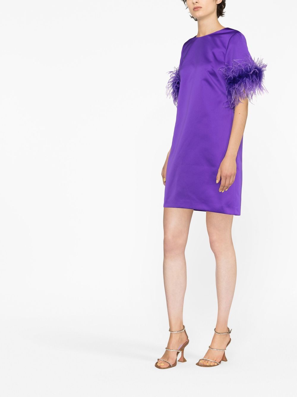 P.A.R.O.S.H. Ostrich-Feather Trim Satin Dress — Violet, view 5