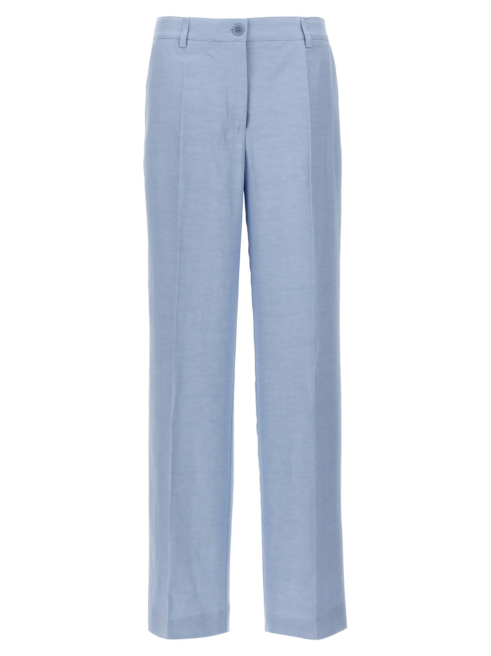 P.A.R.O.S.H. Viscose Linen Blend Trousers — Blue by Parosh