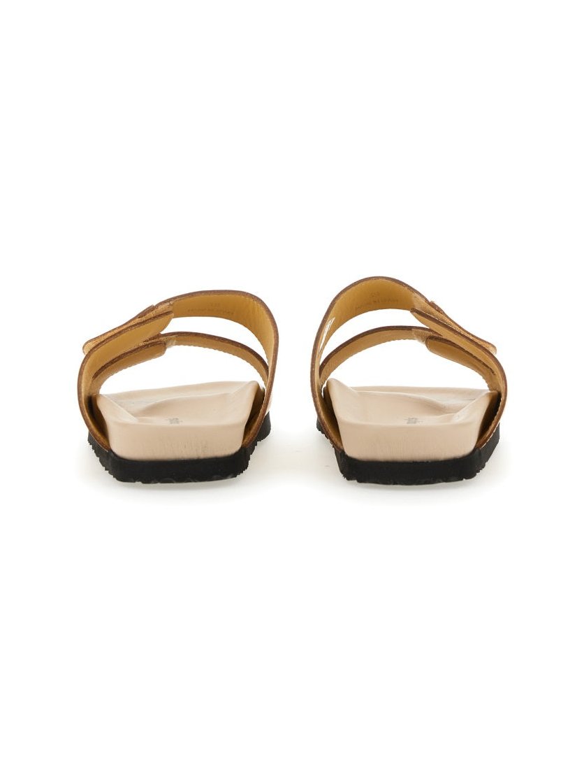 Palm Angels Logo Leather Sandal — Gold by Palm Angels