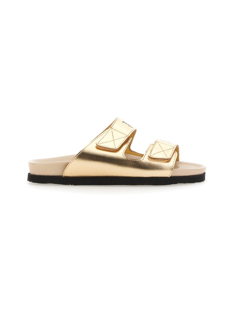 Palm Angels Logo Leather Sandal — Gold, view 3