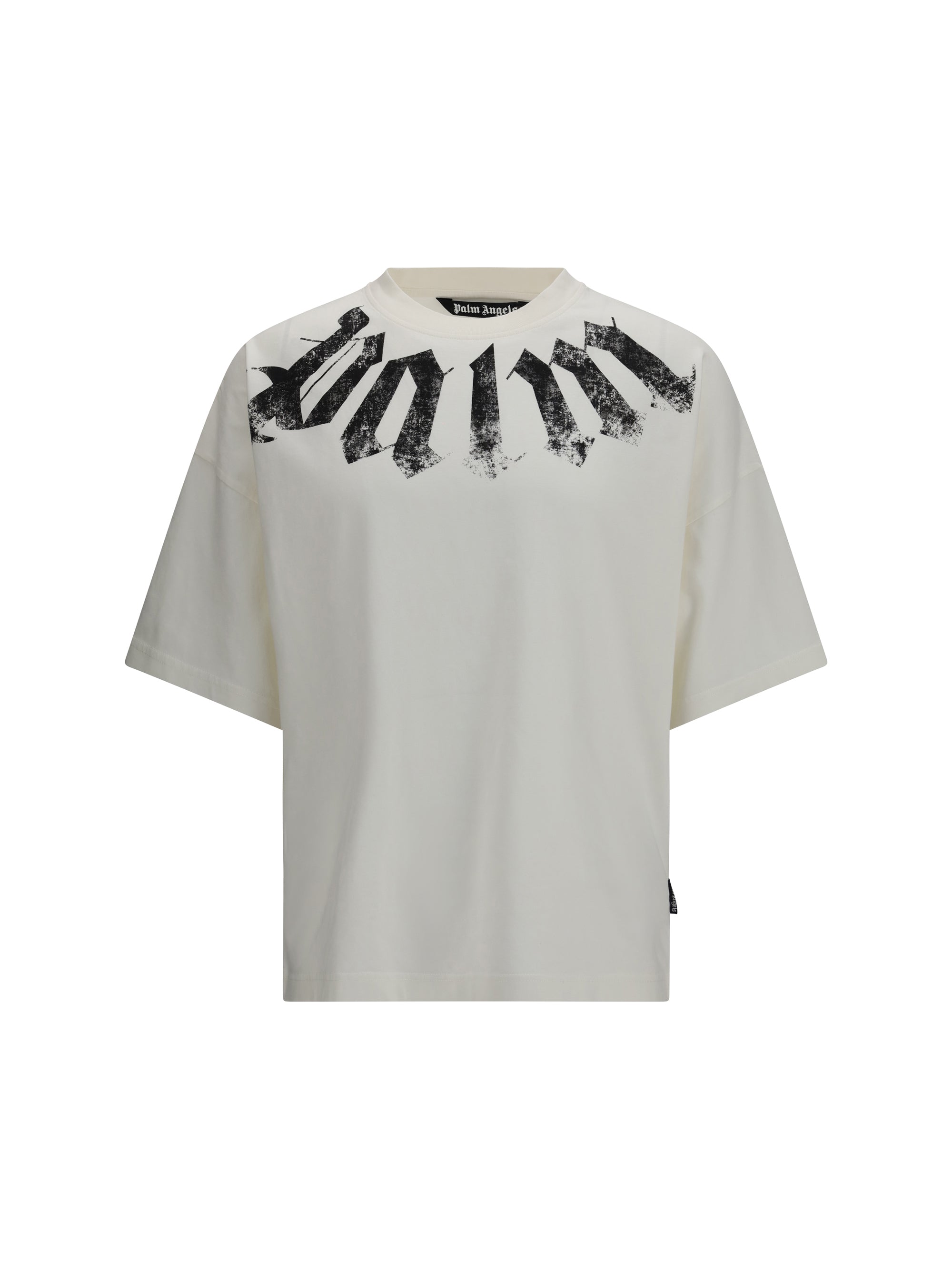 Palm Angels Distressed Big Neck Logo Print T-Shirt — White by Palm Angels