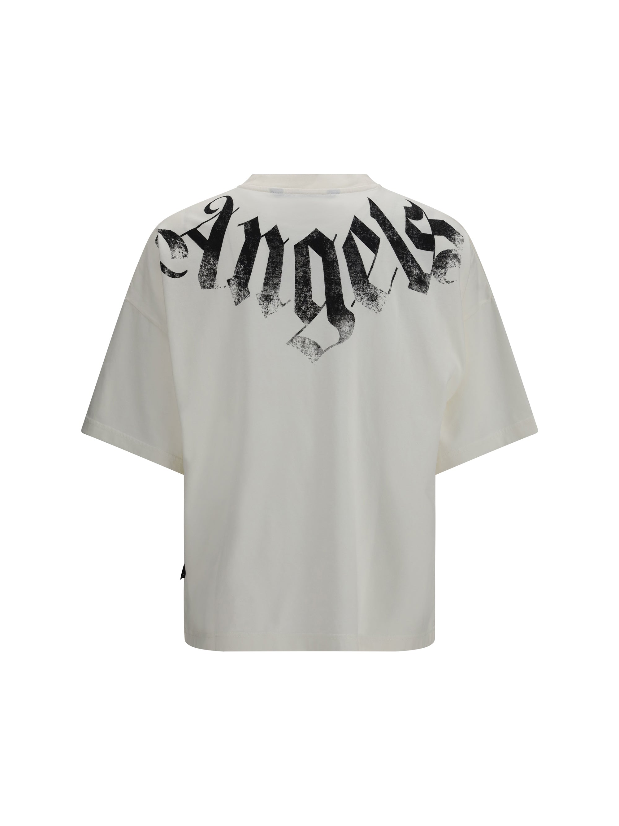 Palm Angels Distressed Big Neck Logo Print T-Shirt — White, view 2