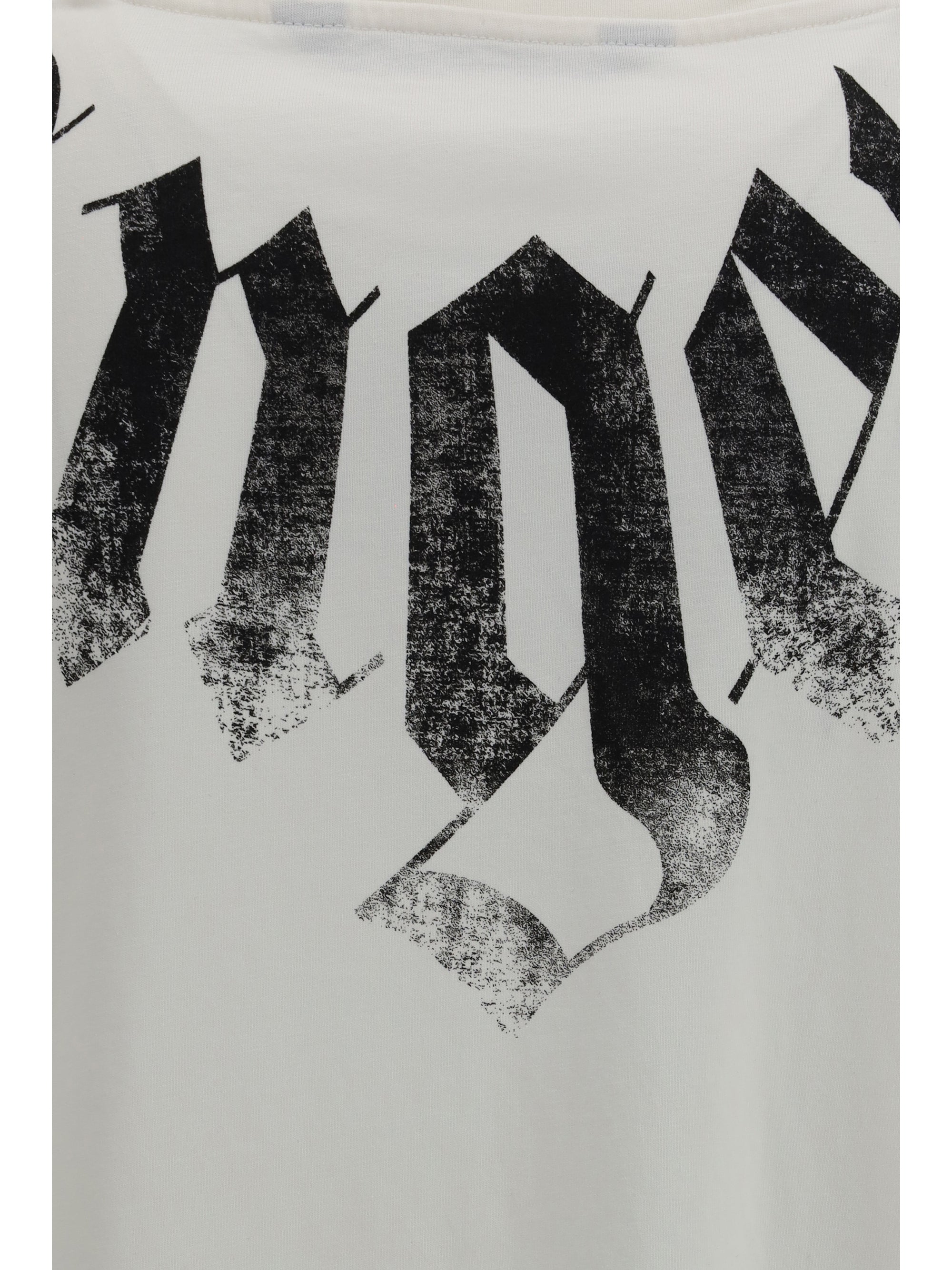 Palm Angels Distressed Big Neck Logo Print T-Shirt — White, view 3