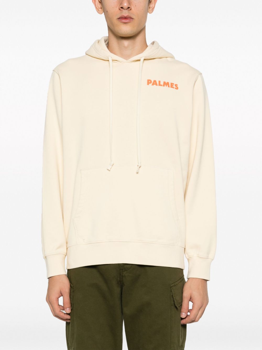 Palmes Logo-Print Organic Cotton Hoodie — Cream, view 3