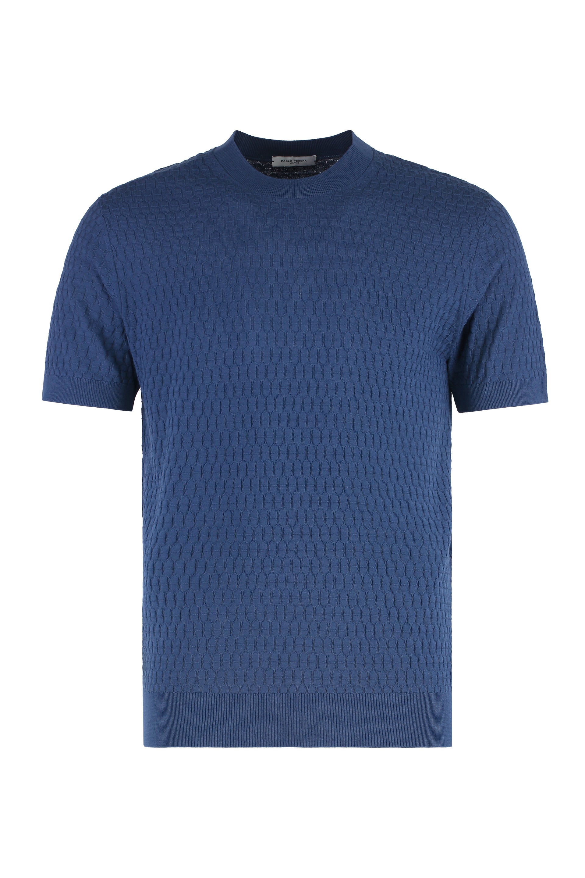 Paolo Pecora Textured Knit Cotton Sweater — Blue by Paolo Pecora