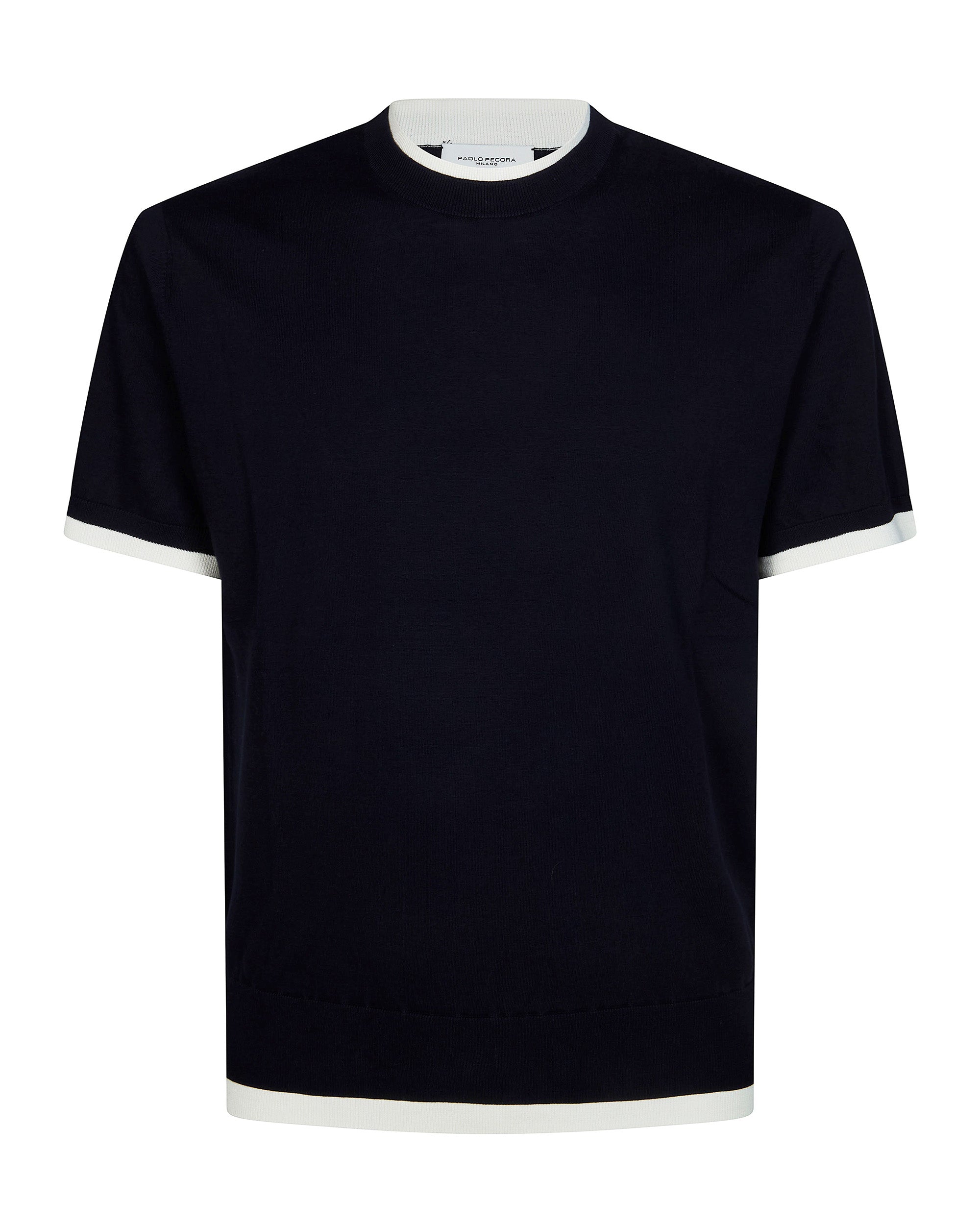 Paolo Pecora Crew-Neck Cotton with Contrasting Trims T-Shirt — Black by Paolo Pecora