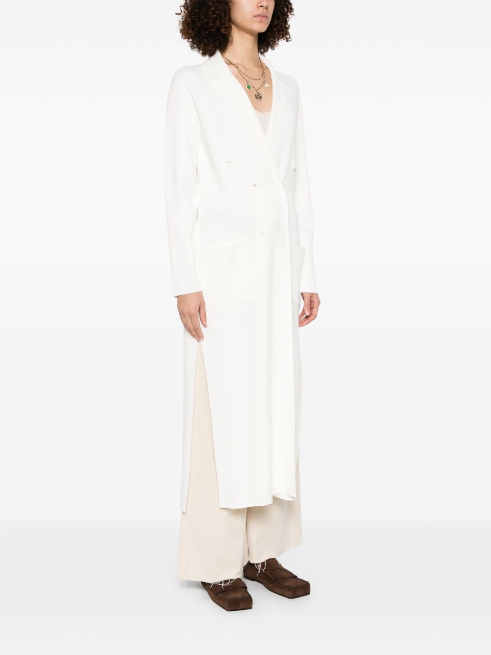 Parosh Double-Breasted Coat — White, view 2