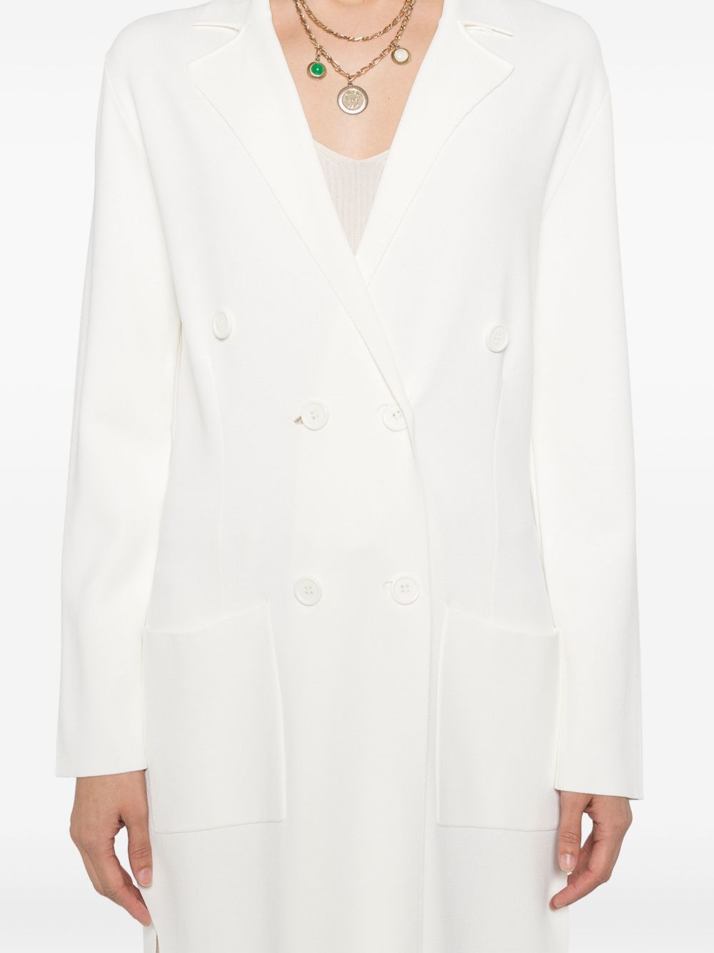 Parosh Double-Breasted Coat — White, view 3