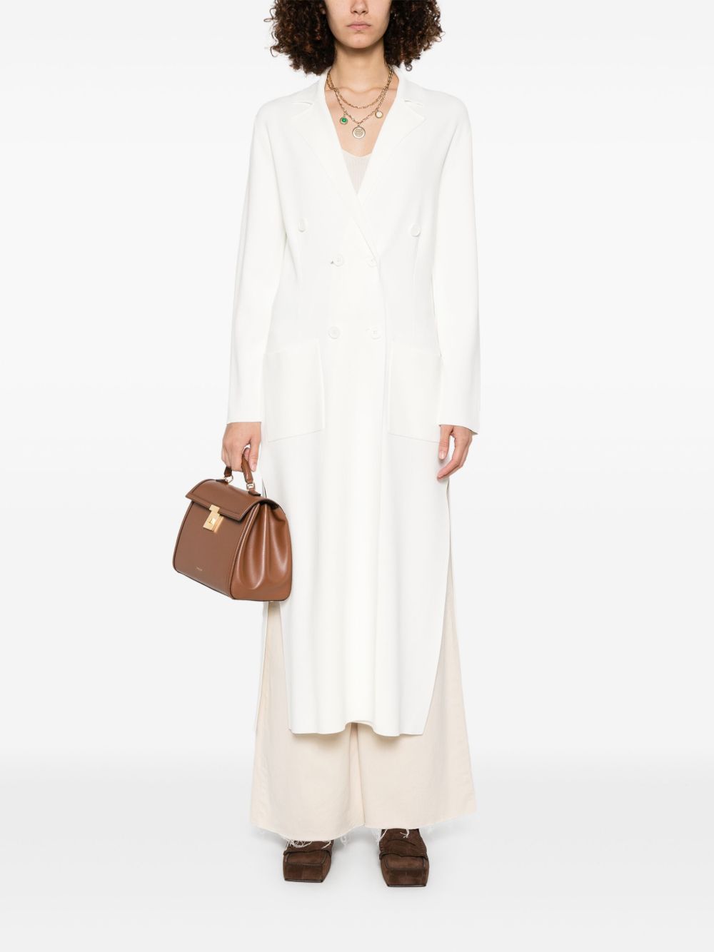 Parosh Double-Breasted Coat — White, view 4