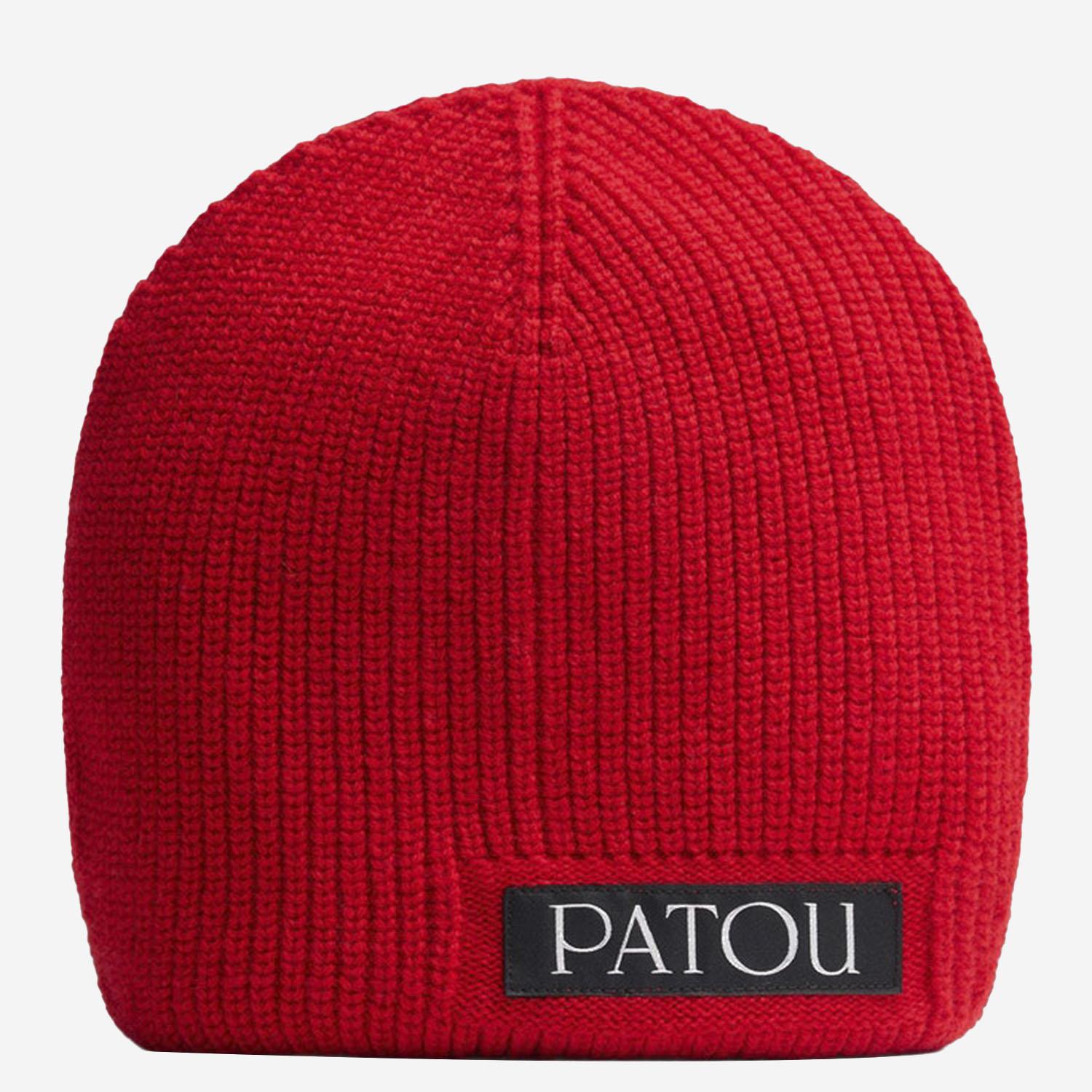 Patou AC1028041 Stretch Wool Blend Ribbed Knit Beanie — Red by Patou