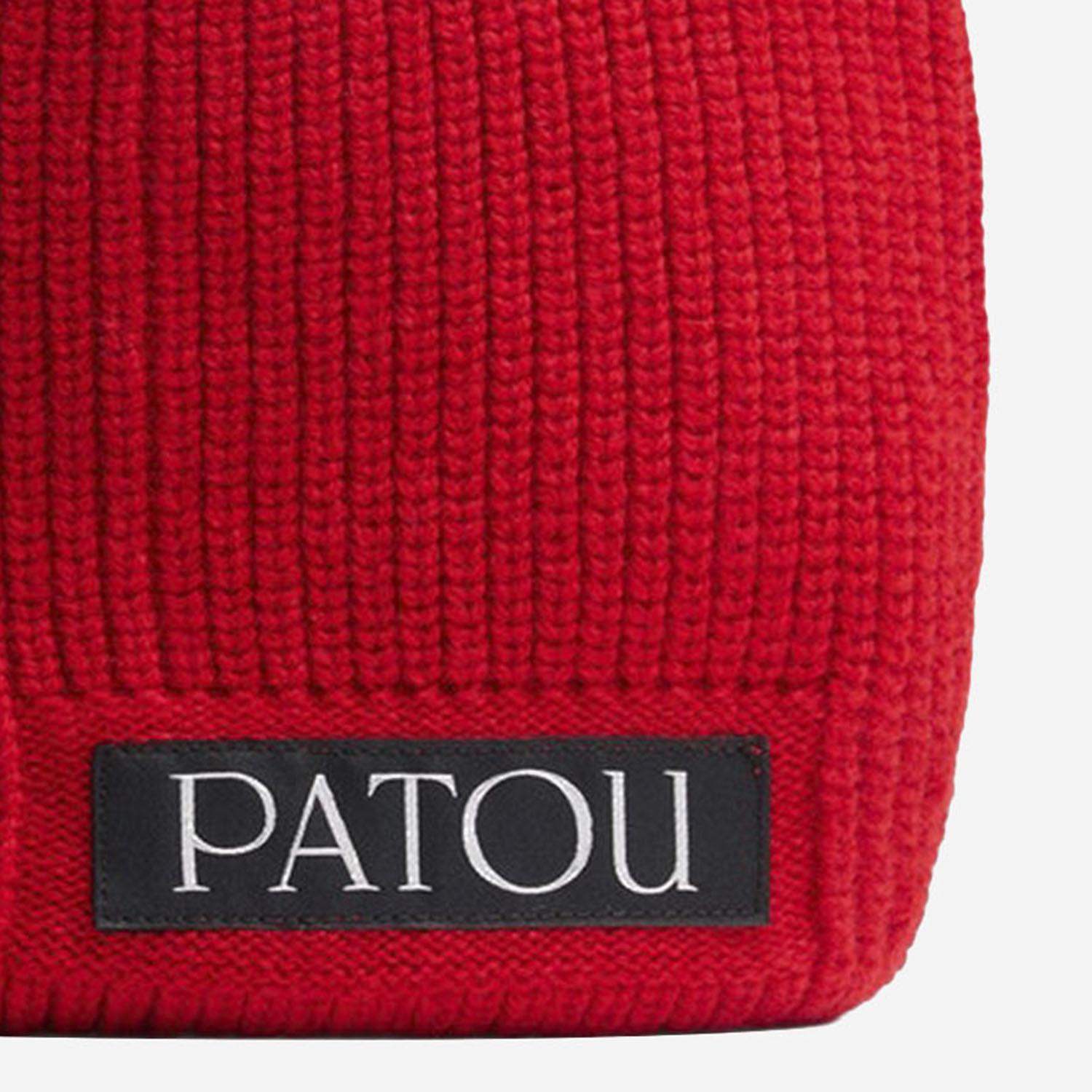 Patou AC1028041 Stretch Wool Blend Ribbed Knit Beanie — Red, view 3