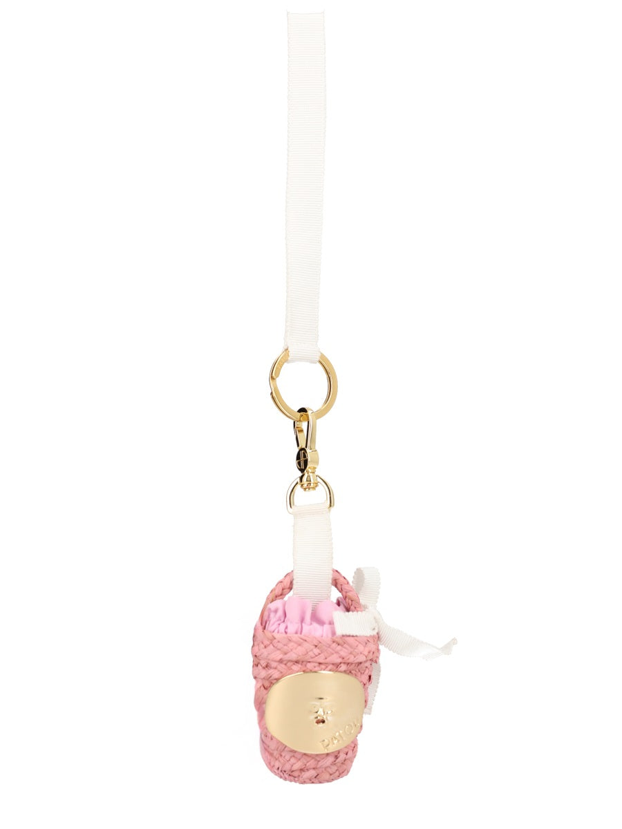 Patou Handwoven Raffia Bucket Bag Charm — Pink by Patou
