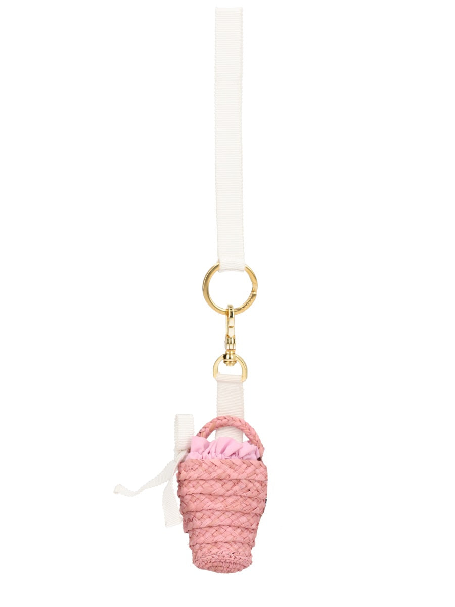 Patou Handwoven Raffia Bucket Bag Charm — Pink, view 2