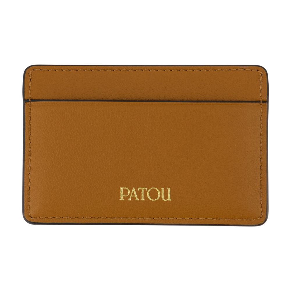 Patou Colorblock Calfskin Card Case — Brown, view 2