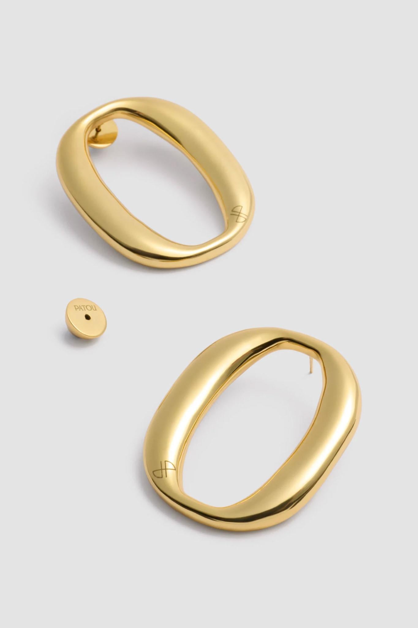 Patou Engraved Monogram Earrings — Gold, view 2