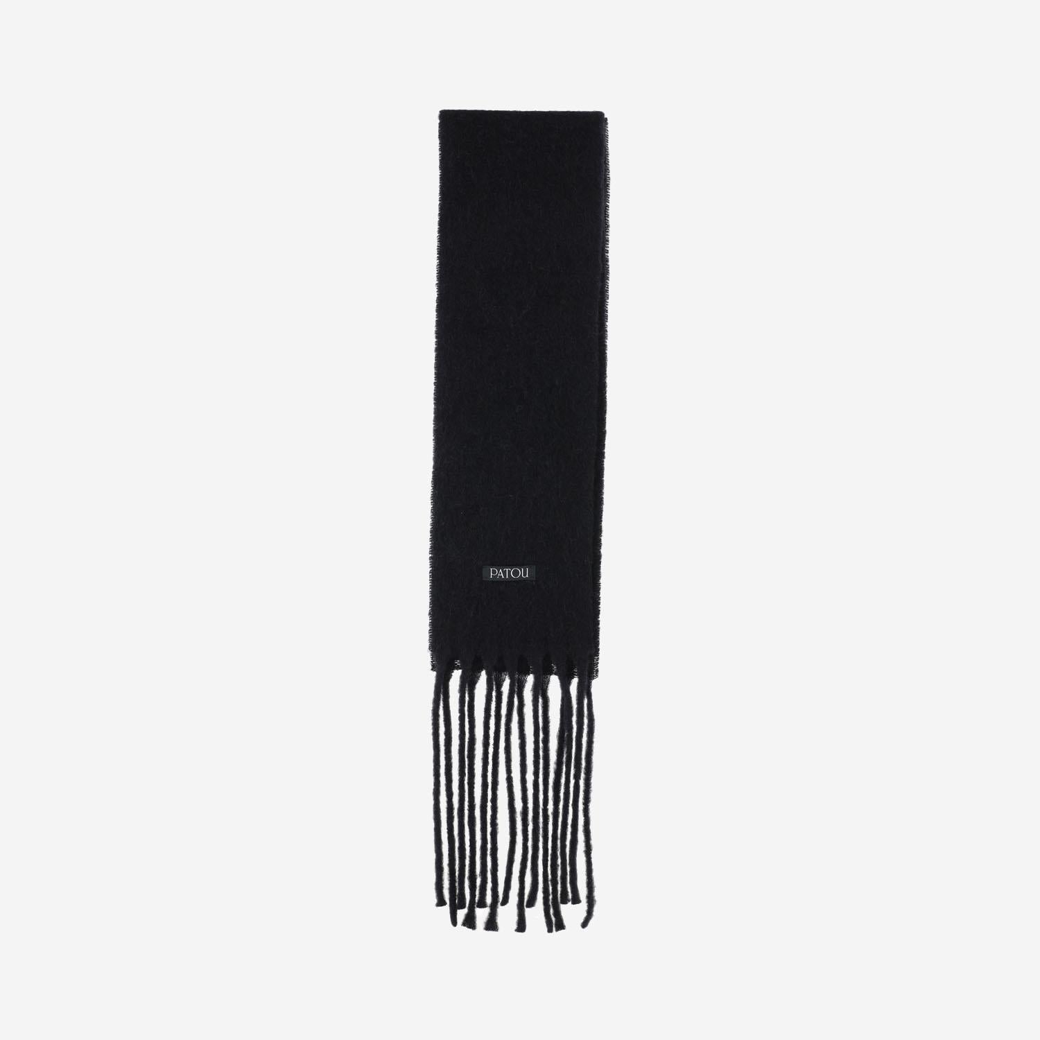 Patou Alpaca Wool Blend Fringed Scarf — Black by Patou