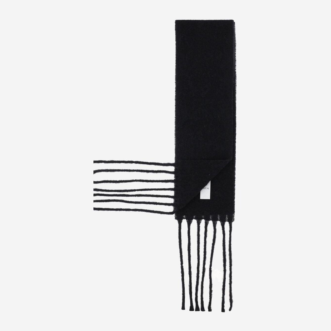 Patou Alpaca Wool Blend Fringed Scarf — Black, view 2