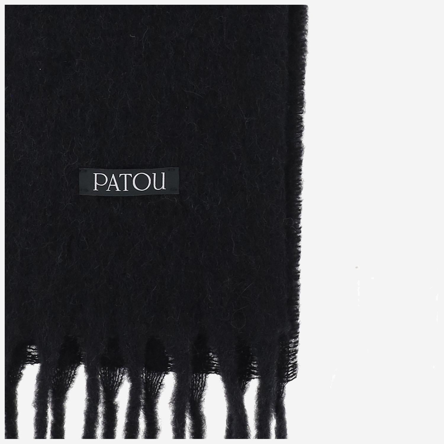Patou Alpaca Wool Blend Fringed Scarf — Black, view 3