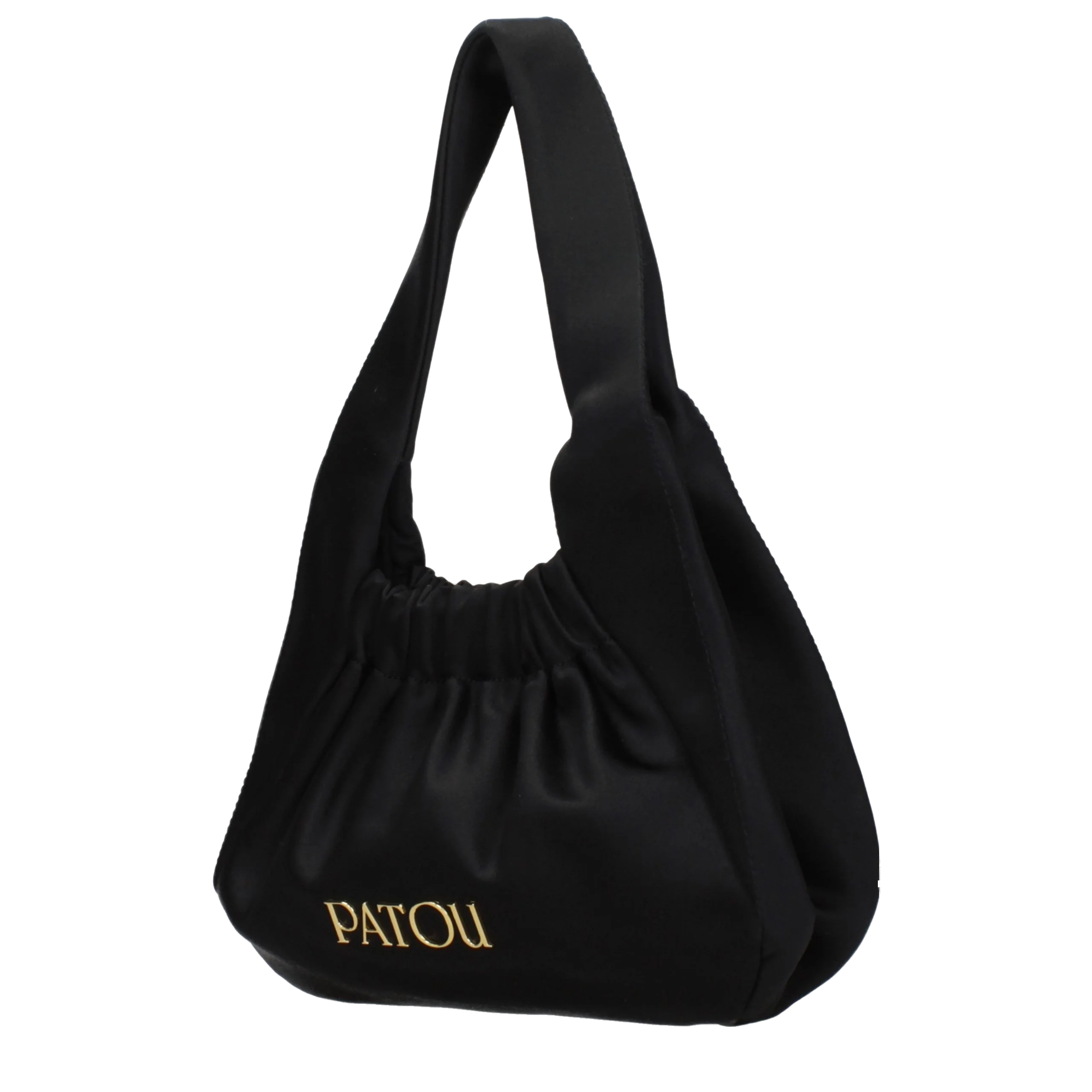 Patou Ruched Fabric Shoulder Bag — Black, view 2