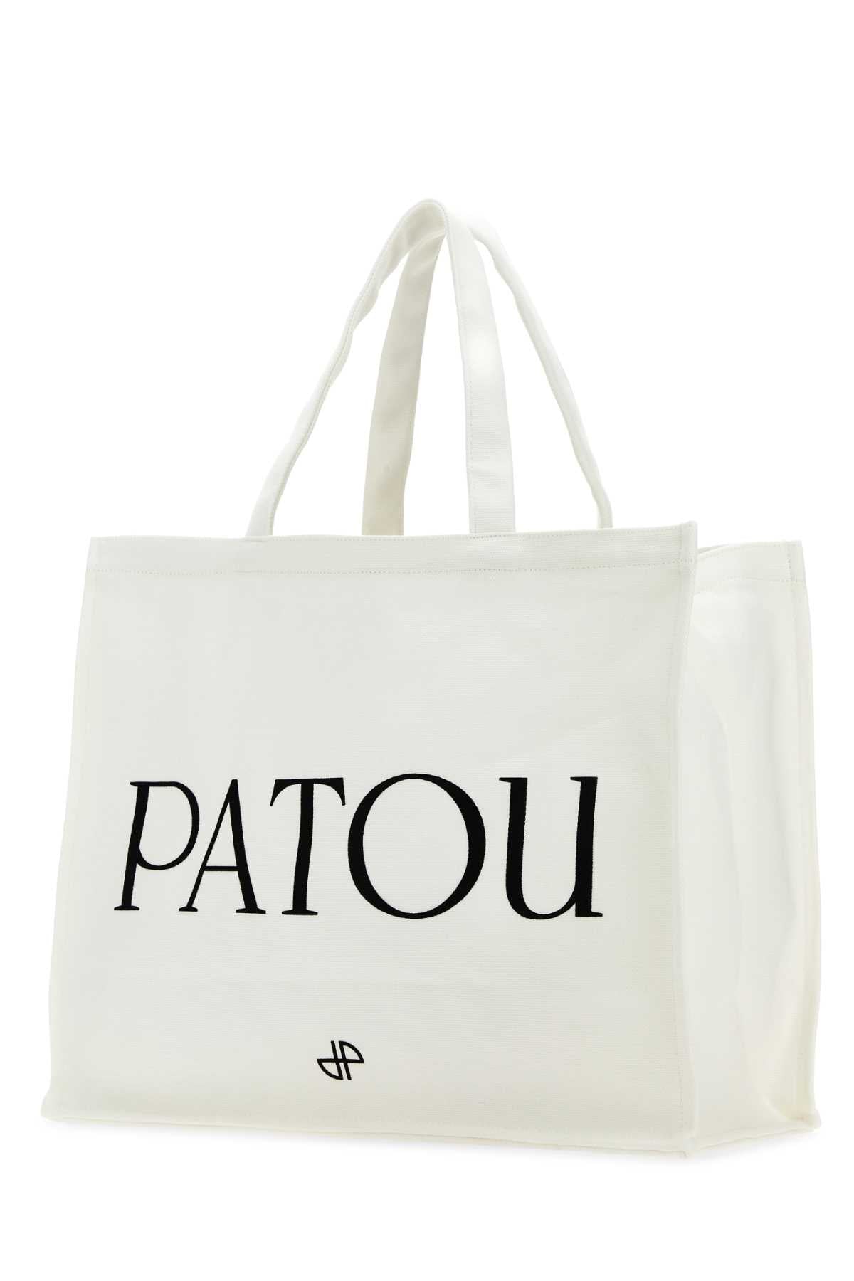 Patou Logo-Printed Cotton Tote Bag — White, view 2