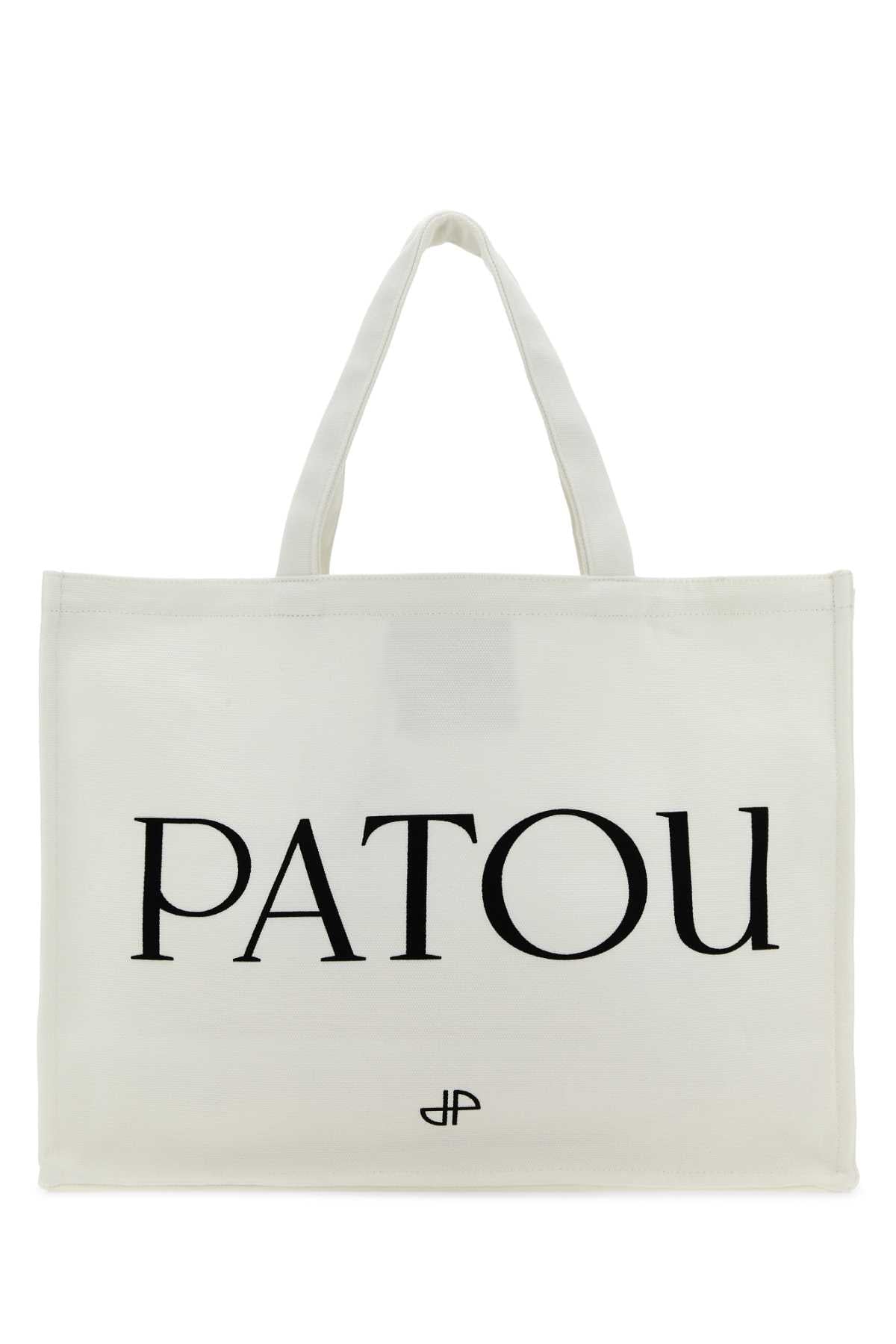 Patou Logo-Printed Cotton Tote Bag — White, view 3