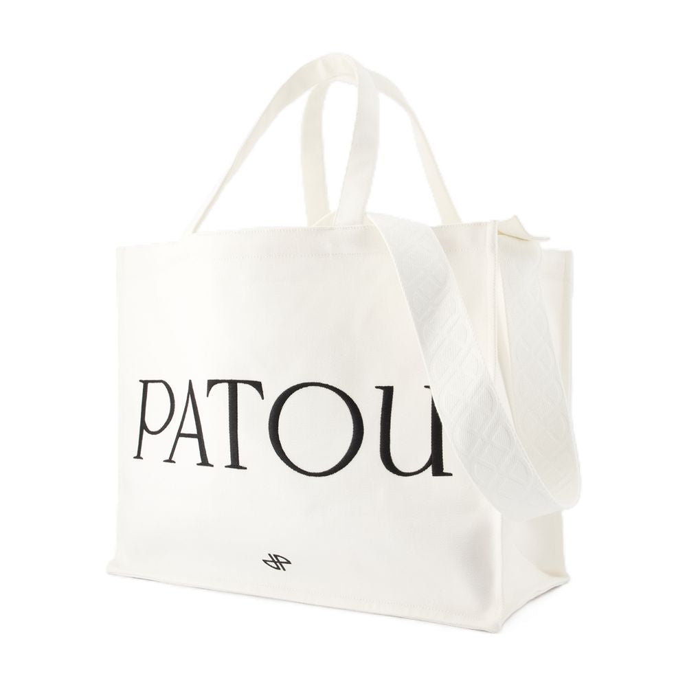 Patou Logo-Printed Cotton Tote Bag — White, view 2
