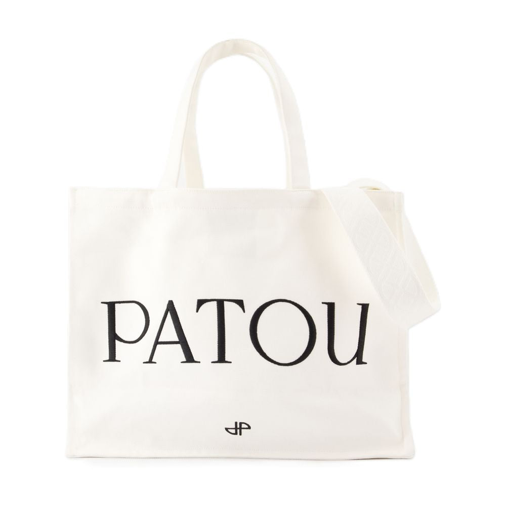 Patou Logo-Printed Cotton Tote Bag — White, view 3