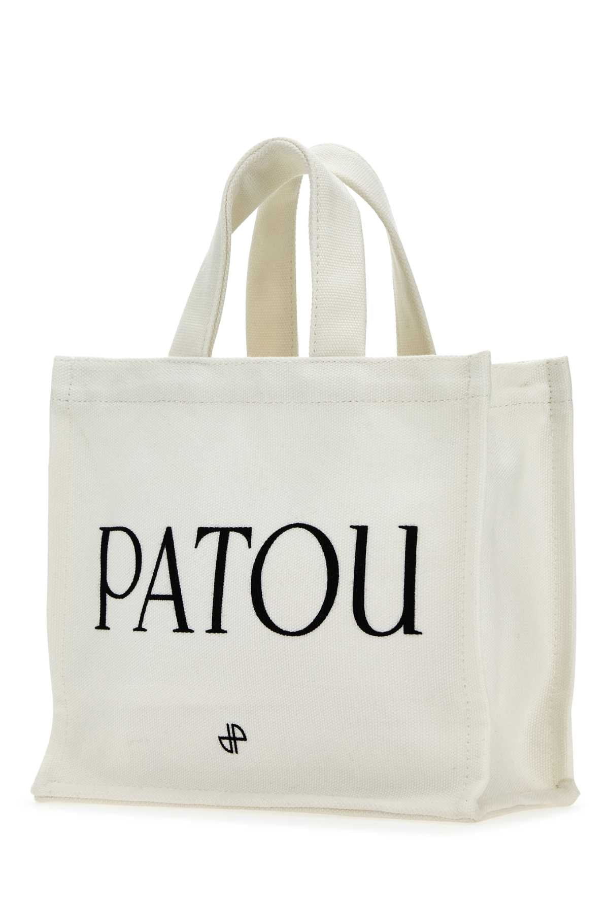 Patou Logo-Print Cotton Tote Bag — White, view 2