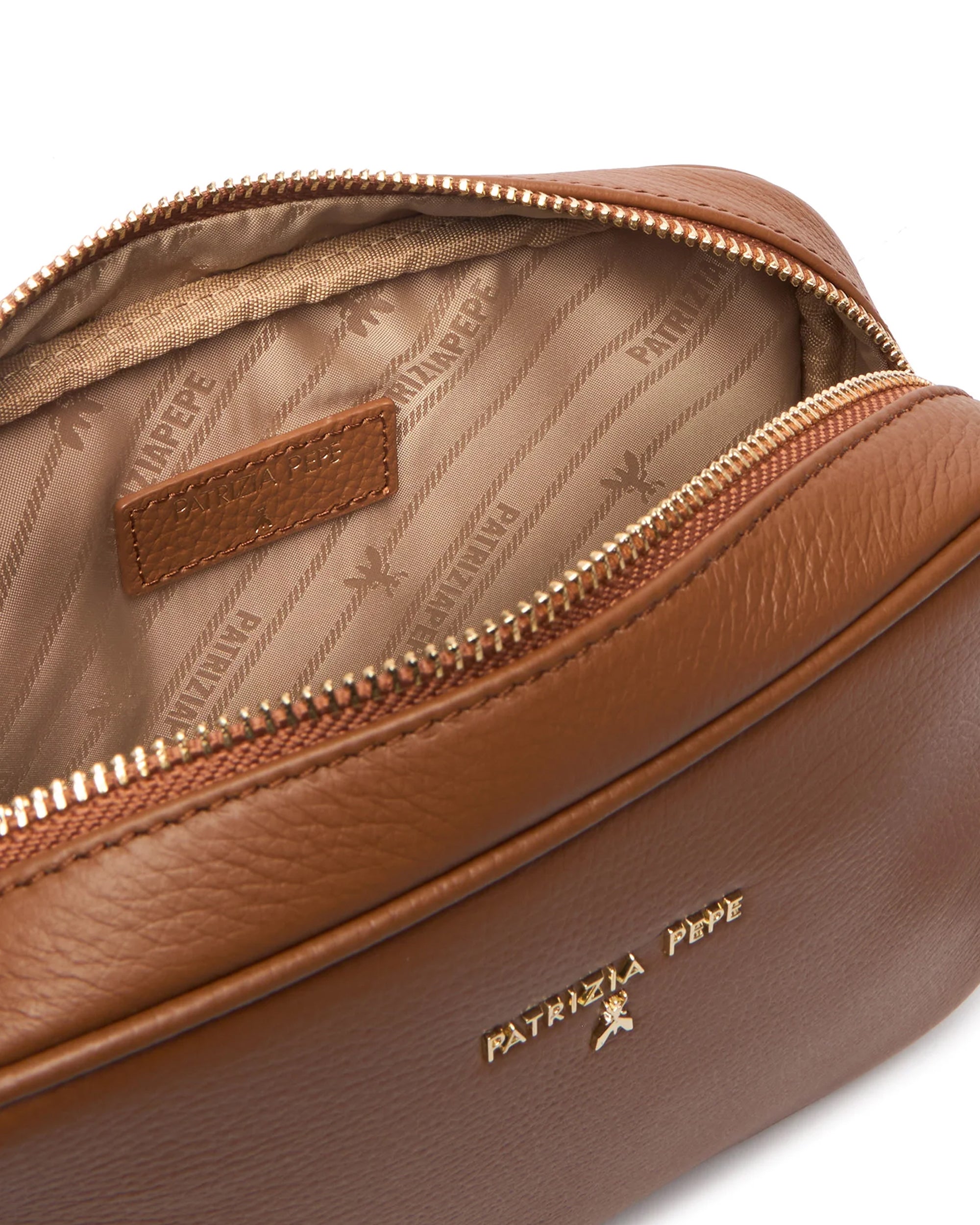 Patrizia Pepe Hammered Leather Crossbody Bag — Brown, view 3