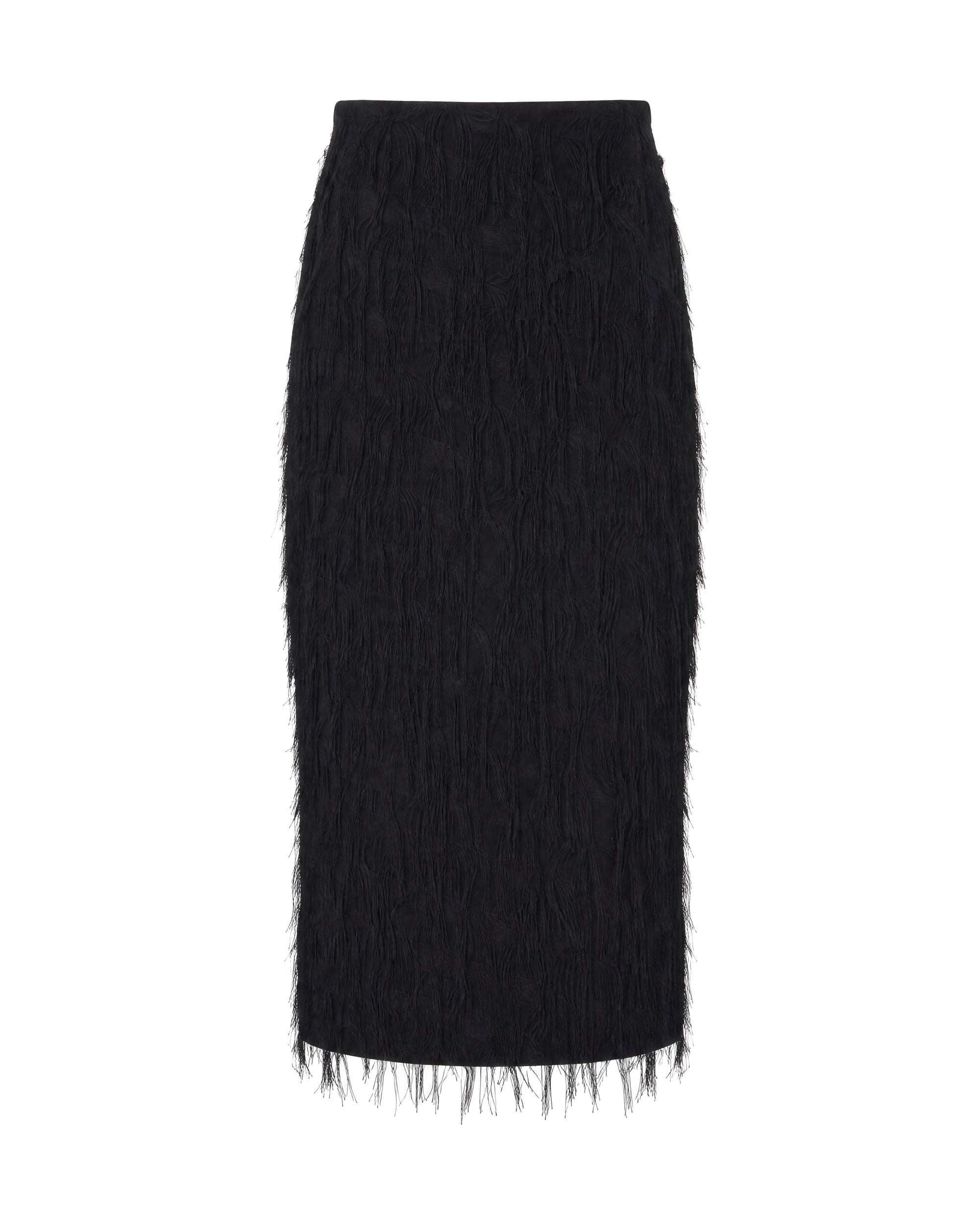Patrizia Pepe Fringe Midi Skirt — Black