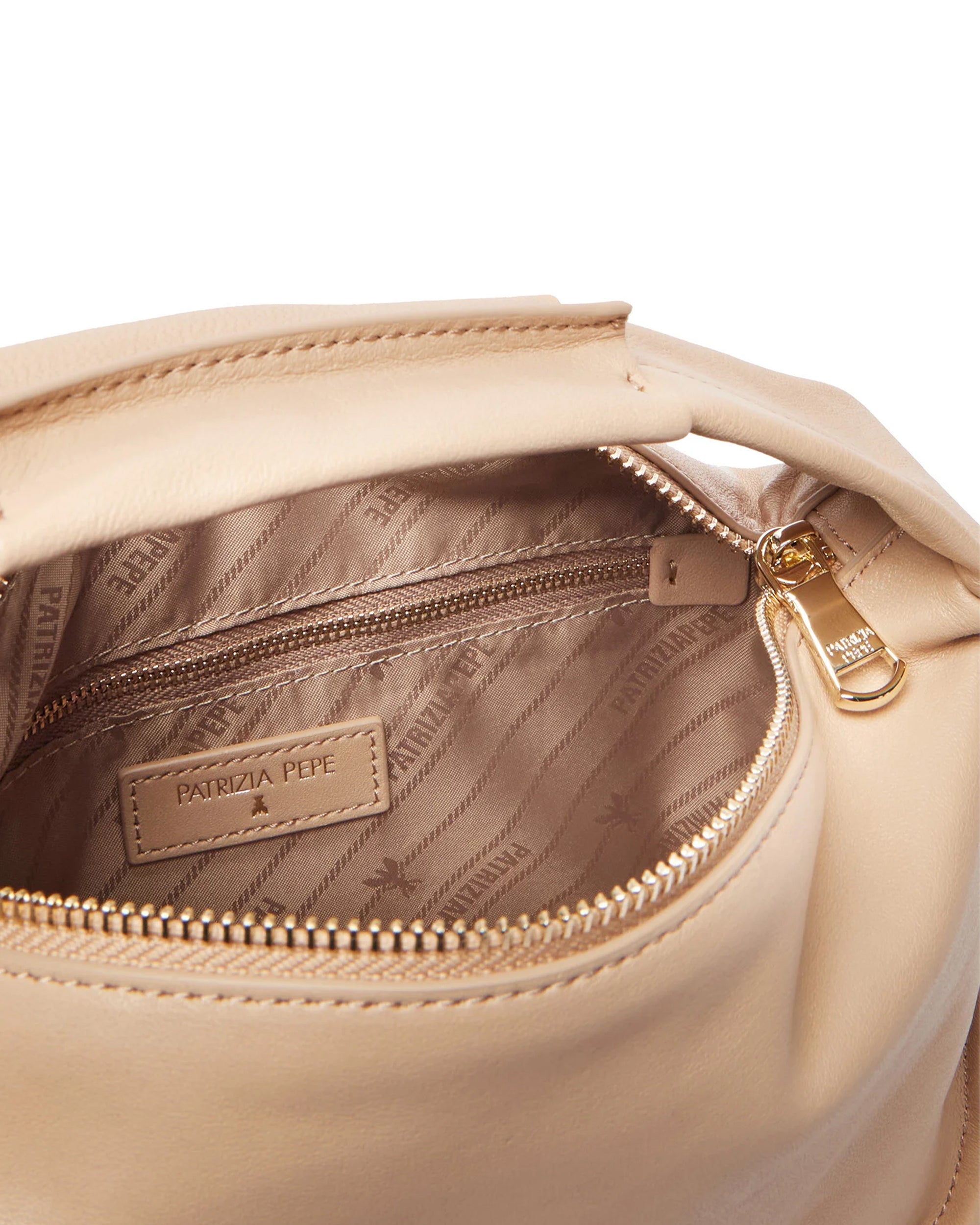 Patrizia Pepe Full-Grain Leather Top Handle Bag — Beige, view 3