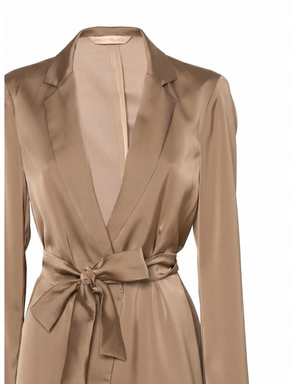 Pennyblack Shawl-Lapel Belted Blazer — Beige by Pennyblack