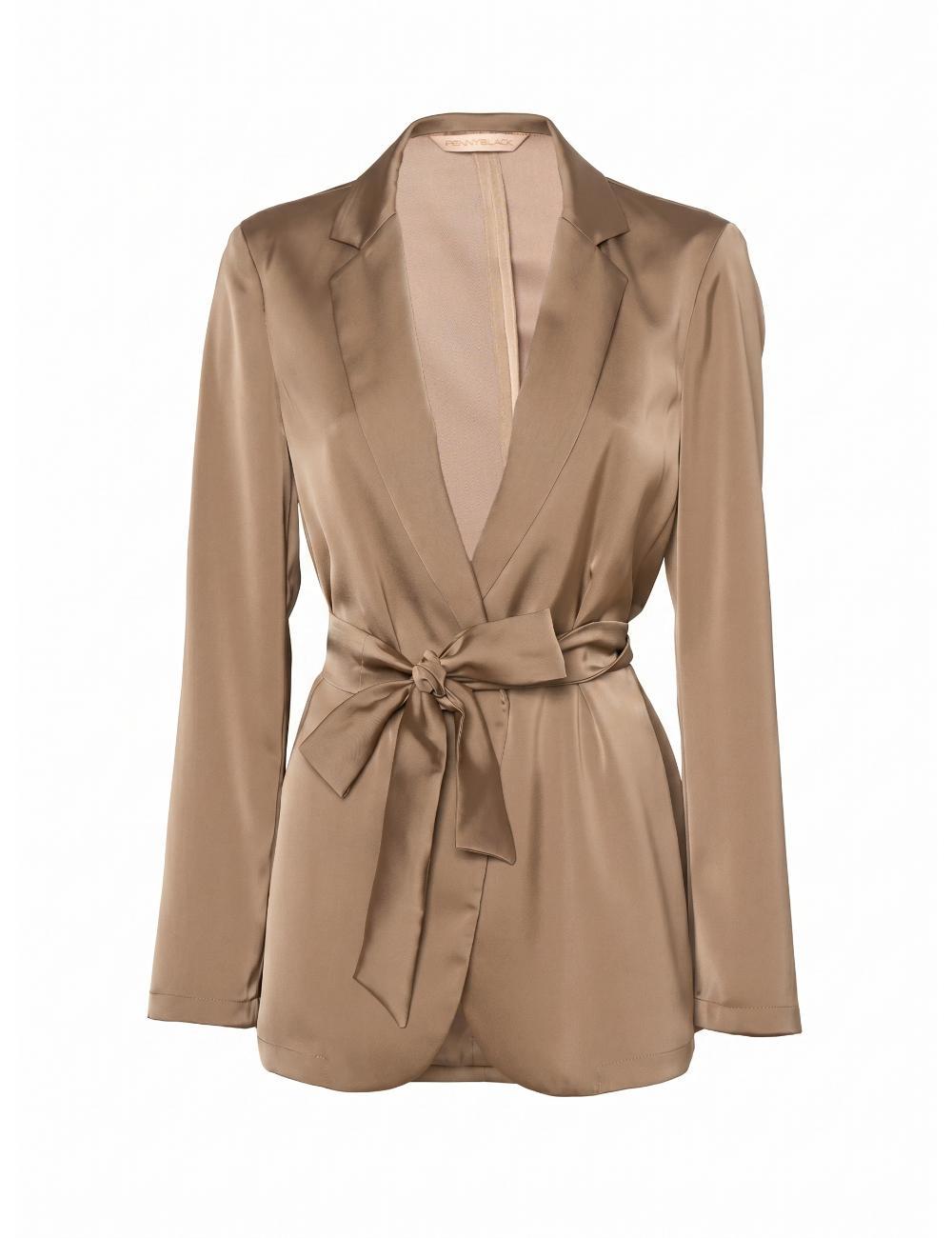 Pennyblack Shawl-Lapel Belted Blazer — Beige, view 3