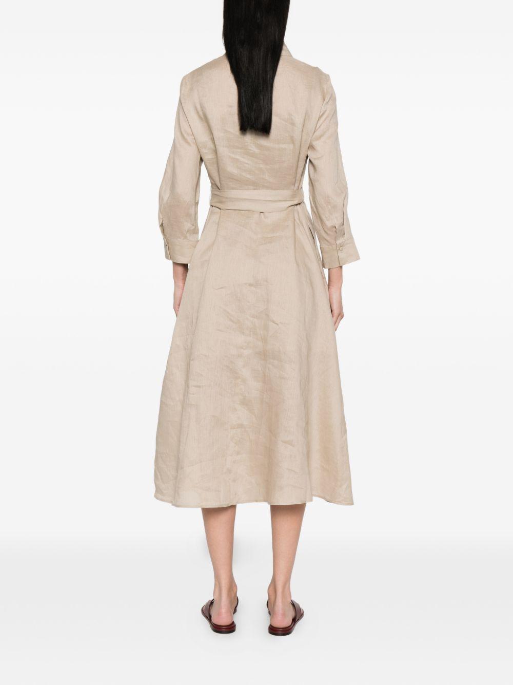 Pennyblack Linen Shirt-Collar Midi Dress — Beige, view 2