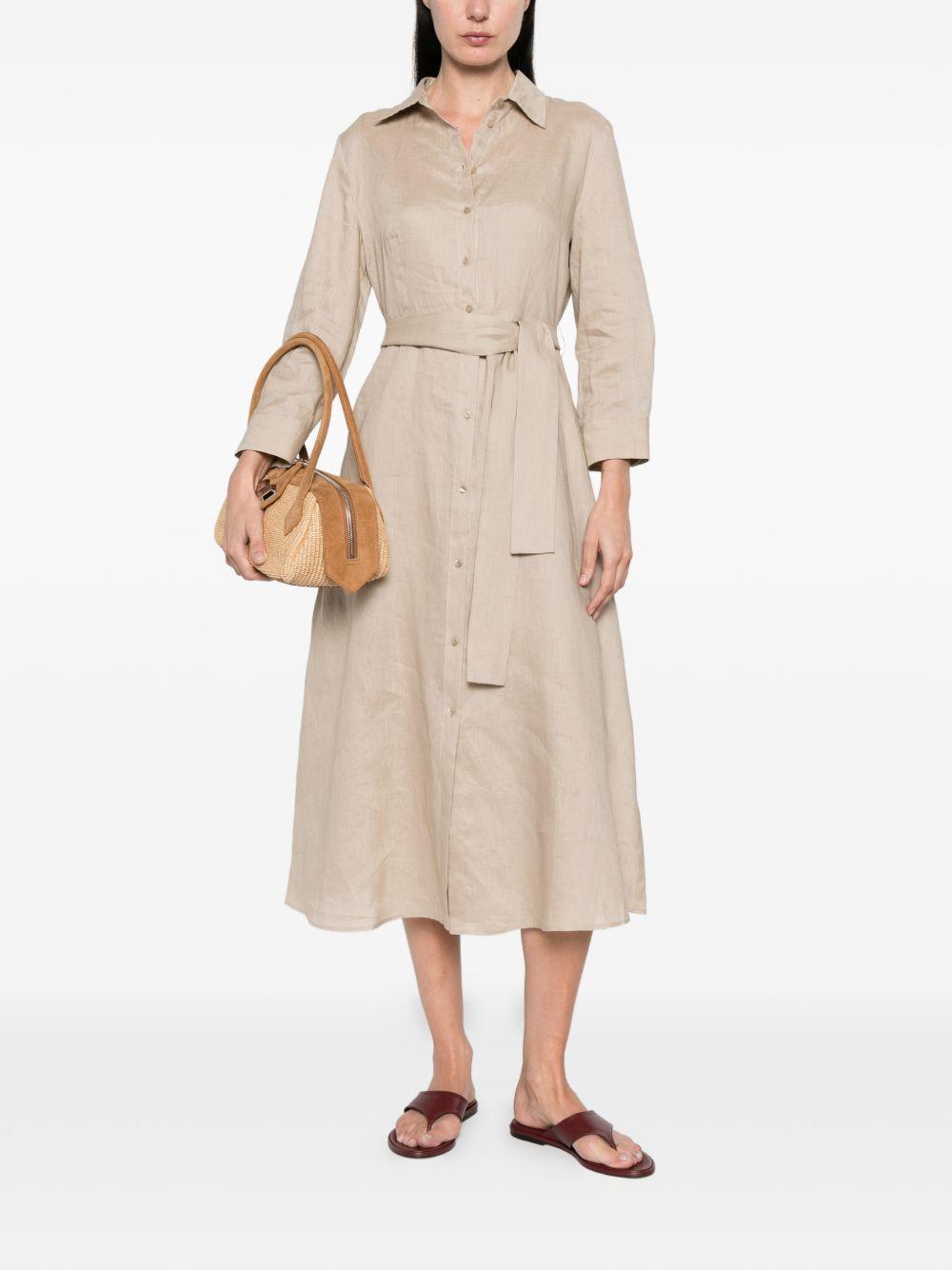 Pennyblack Linen Shirt-Collar Midi Dress — Beige, view 3