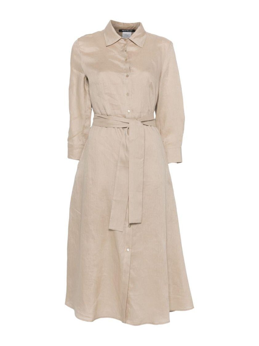 Pennyblack Linen Shirt-Collar Midi Dress — Beige, view 4