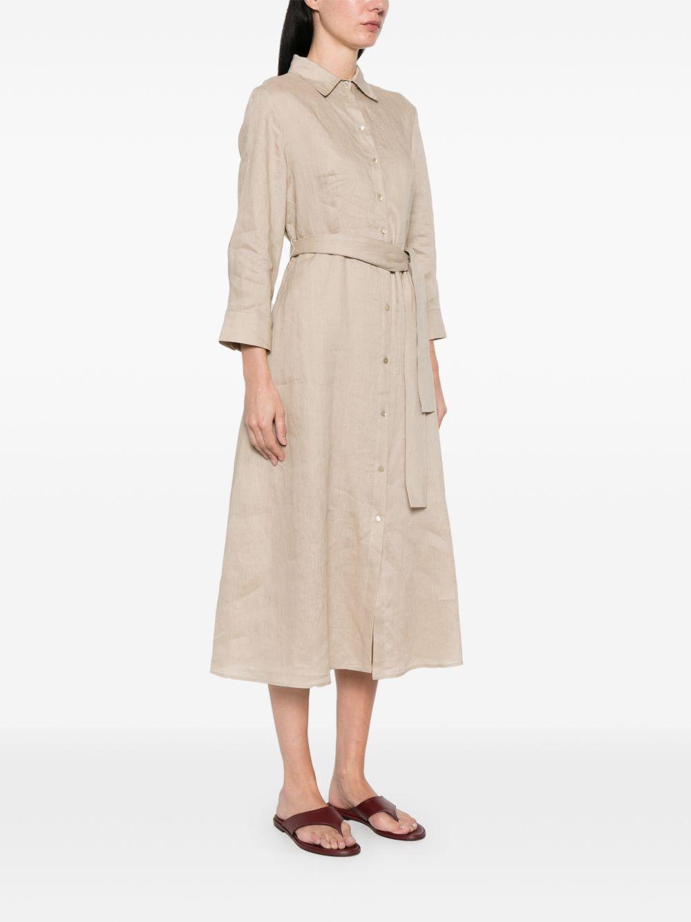 Pennyblack Linen Shirt-Collar Midi Dress — Beige, view 5