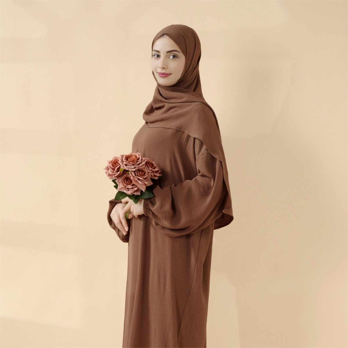 Cocoon-Cut Crepe Abaya Perfect For Umrah With One-Piece Hijab Attached (MA143), view 4